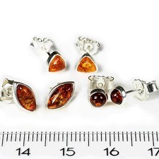 Natur Bernstein Ohrringe Ohrstecker 3er Set Auge Dreieck rund 925er Silber K207