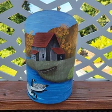 VTG Primitive Grain Feed Farm Scoop Metal Wood Hand Made & Painted by Artist MGD