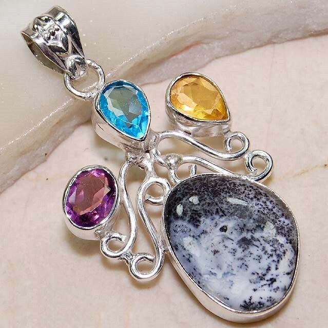 Natural Winter Dendrite Opal 925 Solid Sterling Silver Pendant Jewelry @16-8