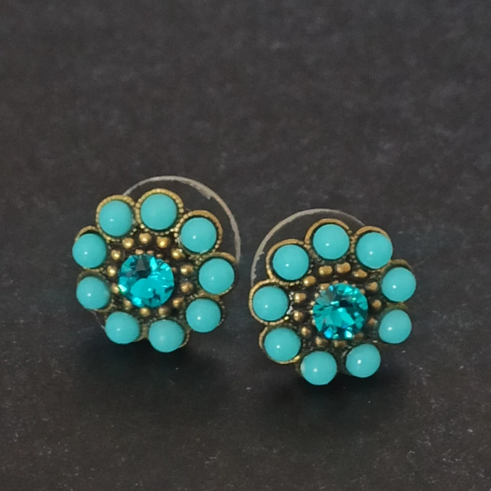 Brincos Michal Negrin turquesa pós flor com delicado presente de cristal Swarovski - Imagem 4 de 4