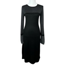 Lauren Hansen Women's Black Long Sleeve Cotton Crewneck Knit Sweater Dress 2/C30