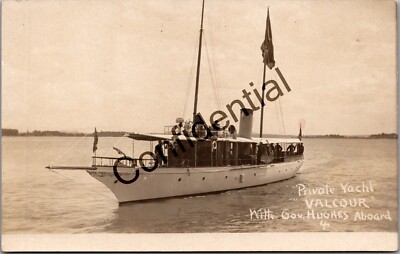 Real Photo Governor Hughes Aboard Yacht Valcour Ballston Spa NY RP RPPC O27
