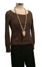 Eileen Fisher S Alpaca Mohair Gold Metallic Blend Sweater Scoop Neck Made in USA