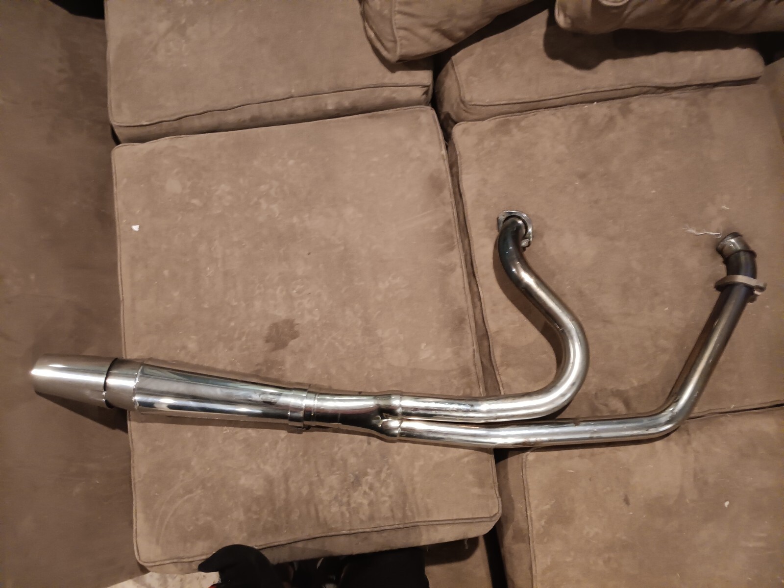 Thunderheader Chrome 2 into 1 Exhaust Pipe Header Muffler System Harley