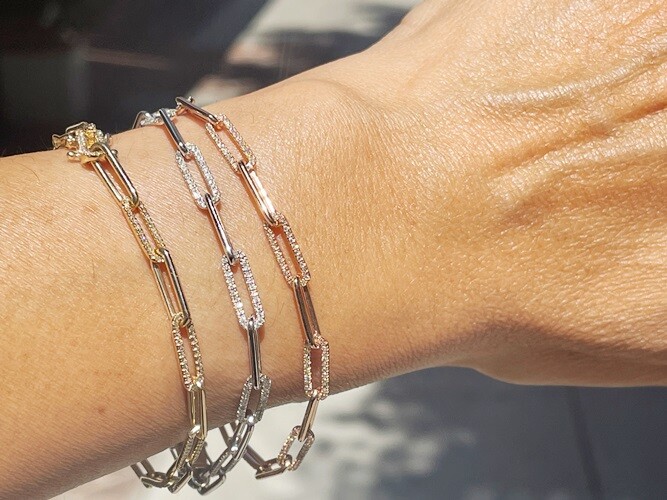 Diamond 18K Rose-Yellow White Gold Paperclip Chain Bracelet Carats