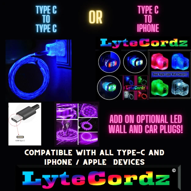 Cable de teléfono USB-C a tipo C o iPhone carga rápida LED luz móvil Foto 2 de 4