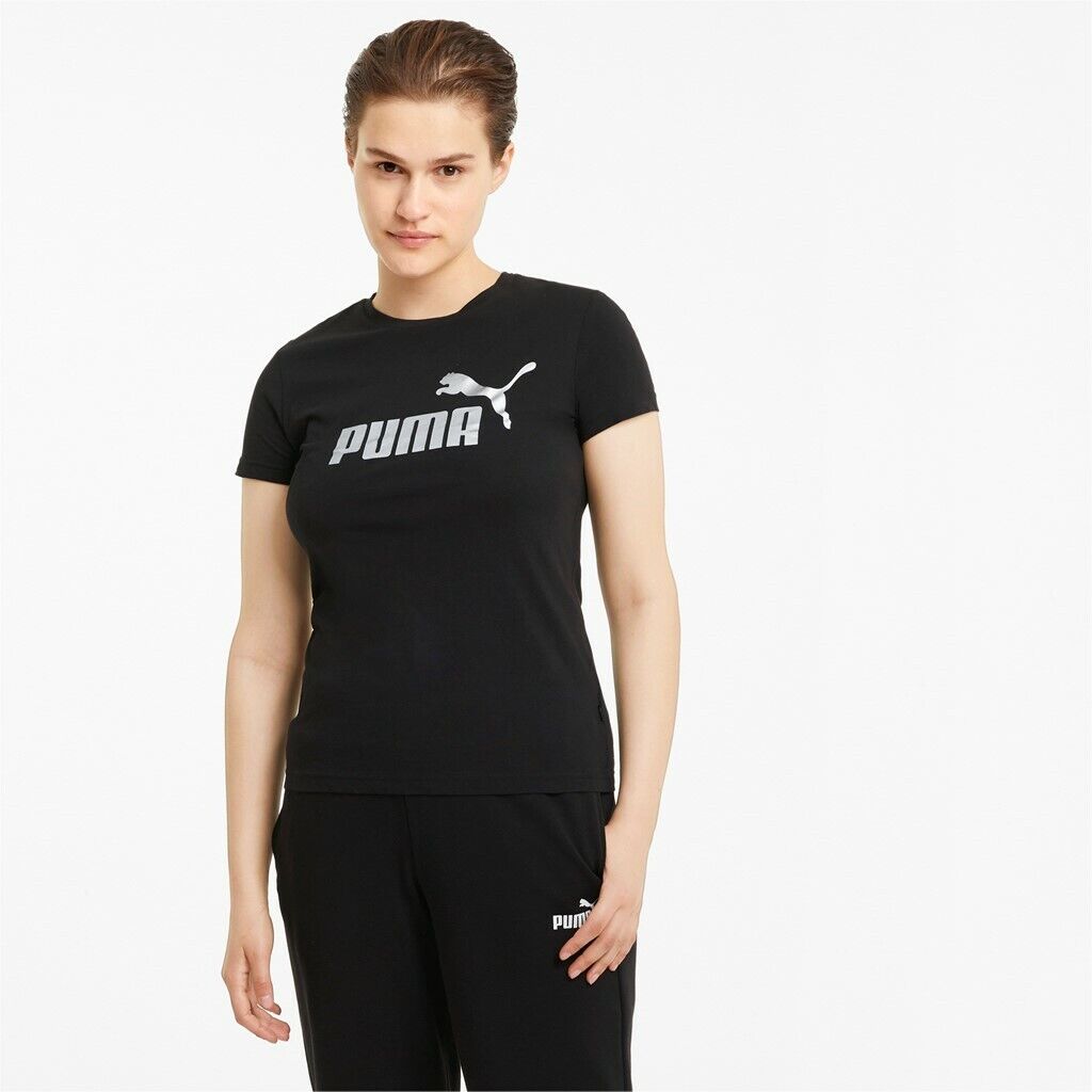 Puma Ladies Ess + Metallic Logo Tee/ Short Sports Shirt Trainingsshirt |  eBay