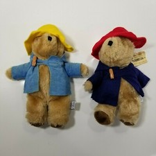 2 Vintage Paddington Bear Plush 1981 Eden Toys 10" Stuffed Animal Hat Jacket