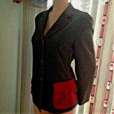 Krizia Jeans Chic Wool Blazer Jacket Military Contrast Red Piping Pockets 44