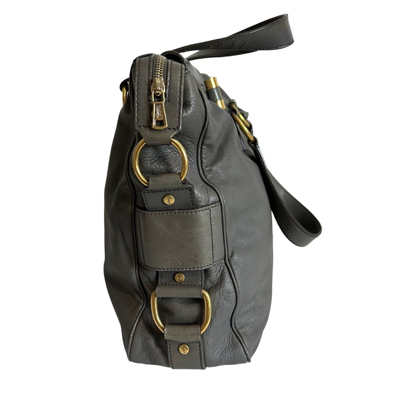 Borsa Yves Saint Laurent Rive Gauche grande con manico superiore in pelle grigia Chevre