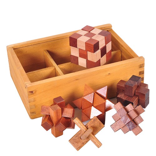 6Pcs/Set Brain Teaser Kong Ming Lock 3D Wooden Interlocking Burr Puzzle Toy Gift - 第 1/6 張圖片