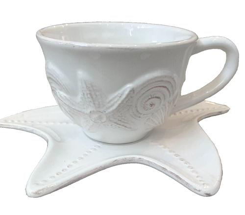 BURTON + BURTON Sanibel Sands White Cup & Saucer STARFISH Embossed - Picture 4 of 9