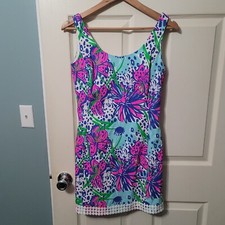 Lilly Pulitzer Multi-Colored Cat Print Shift Dress Women's 00 EUC