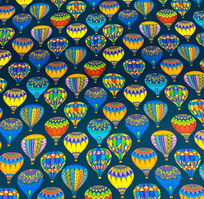 HOT AIR BALLOON SKY BALLOONS NAVY BLUE COTTON FABRIC FQ