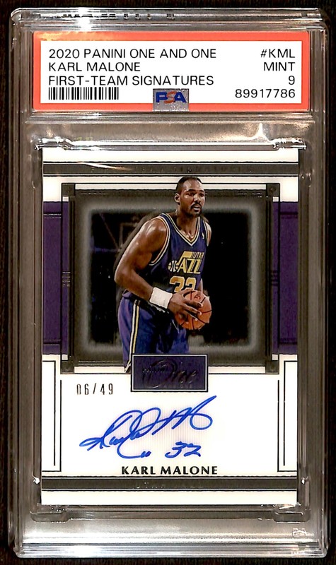 2020-21 One and One First Team Auto 6/49 Karl Malone #KML PSA 9 R6220J