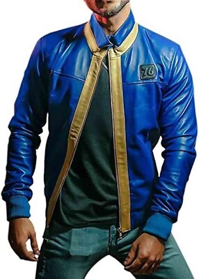 Men's Fallout 76 Vault Blue Faux Leather Jacket | Gamer Cosplay & Casual Wear