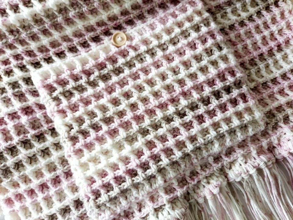 Crochet pattern Winter Waffle stitch pocket shawl with tassels  long scarf  - Image 2 of 2