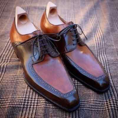 Men's Fashion Premium Leather Brown Oxford Style Lace Up Shoes