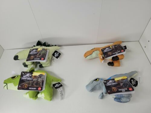 NEW Jurassic World Plush Set Velociraptor Blue Tyrannosaurus Rex Triceratops Lot