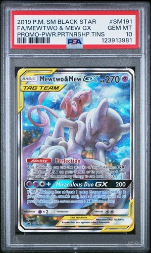 2019 POKEMON SM BLACK STAR PROMO #SM191 FULL ART/MEWTWO & MEW GX PSA 10