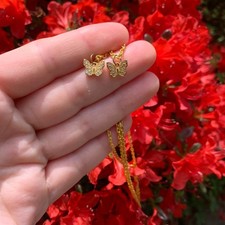 Handmade Gold Plated CZ Pav  Butterfly Charm Choker Pendant Necklace