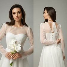 Scoop Neck Bolero Topper Jacket for Bride Appliques Lace Beading Wedding Dresses