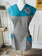 Cotton Gingham Cobbler Apron w/ Pockets, Black White Blue
