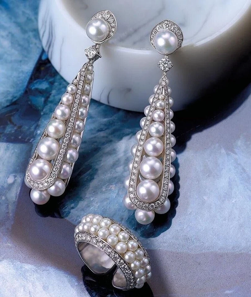 Pendientes colgantes de perlas para mujer de plata de ley 925 alfombra roja hechos a mano joyería circonita cúbica Foto 4 de 4