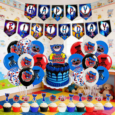 New Poppy Playtime Huggy Birthday Party Decor Gifts Banner Balloons Cake Toppers