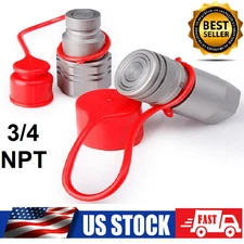 Flat Face Hydraulic Coupler 1/2" Body x 3/4" NPT Thread for Bobcat Skid Steer