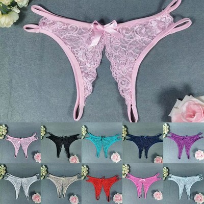 Womens Lace Panties Crotchless Underwear Thongs Lingerie G-String Sheer Briefs