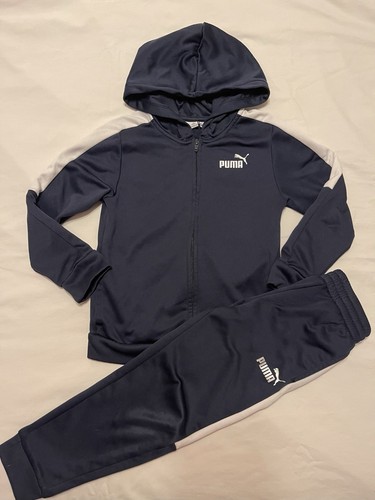 PUMA Kids Lifestyle Sport Track Suit Full Zip Pocket Hooded 2pc Navy Blue Sz 5/6