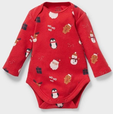 Baby Jungen Body Weihnachtsmotiv rot langarm BIOBAUMWOLLE GR.56 NEU mit Etikett