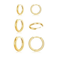 Small Gold huggie hoop earrings for Women  3 Pairs Tiny Sterling Silver Hypo...