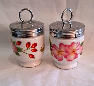 Royal Worcester Porcelain Floral Egg Coddlers w/ Metal Lids Set of 2