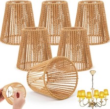 5.7 x 5.5in Chandelier Shades Set of 6, Small Rattan Lamp Shades Clip on Bulb
