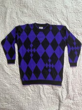 Vintage CuddleKnit Argyle Sweater – Medium – Purple & Black – Made in USA