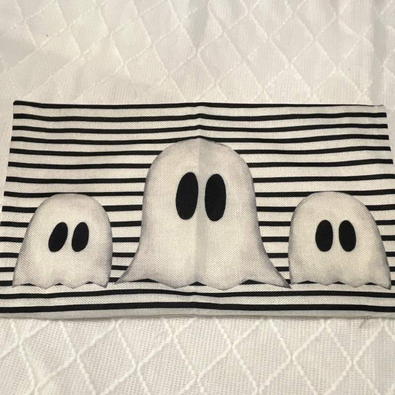 Halloween Ghost Striped Rectangle Polyester Pillow Cover White Black Modern