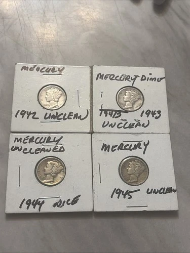 Assorted Dates 1942-45  Silver Mercury Dimes Coins “Unclean / Not Cleaned”