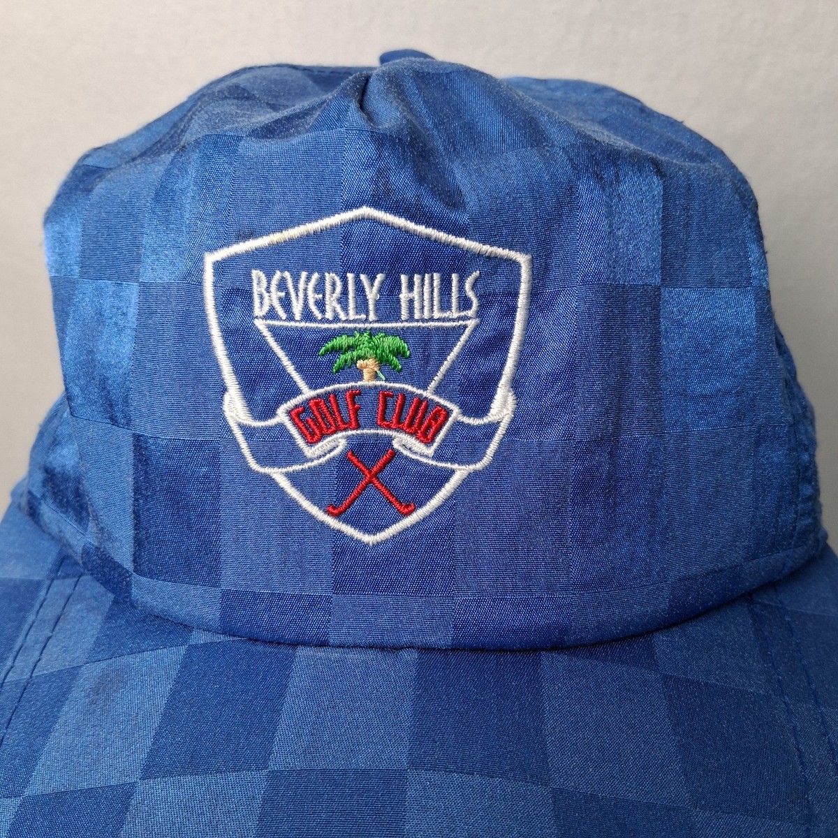 Vintage 1990s Beverly Hills Golf Club Cap Hat Blue Checkered
