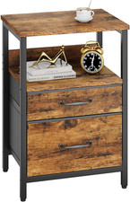 Comodino, Tavolino Con 2 Cassetti in Tessuto, 2 Scaffale Aperte, Tavolino Salott