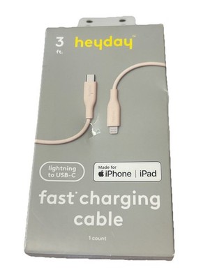 Heyday 3ft Lightning to USB-C Charging Cable Light Pink I Phone Mfi Certified