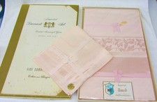 NIB Vintage 7 Piece Fine Damask Dinner set Light Pink Tablecloth 6 napkins
