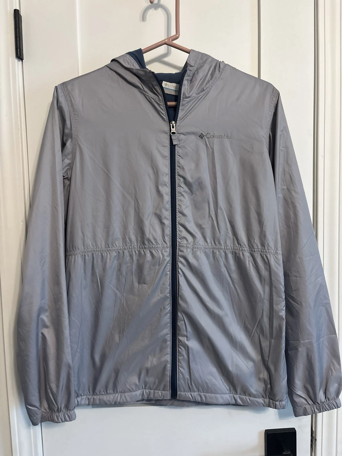 Boys Youth XL Fleece Lined Columbia Rain/Wind Jacket with Hood Gray