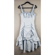 Layered Ruffled Midi Dress Pastel Blue Milkmaid Princess Cosplay Kawaii Size S