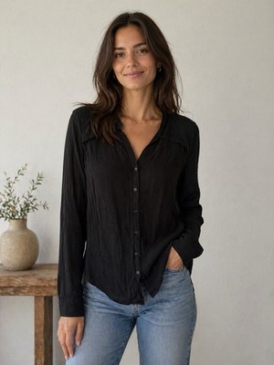 Splendid Womens Pima Cotton Blend Black Button Down Blouse Top, Size XS