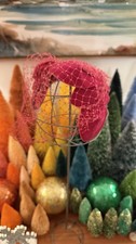 Vintage Hot Pink Fascinator w/ Net Veil And Velvet Leaves