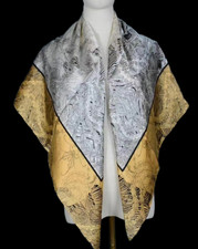 100 Silk 41" large Square Scarf Women Shawl Wrap floral yellow gray black MY173