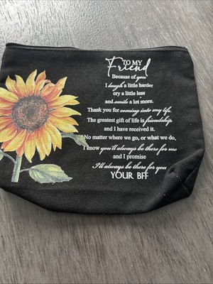 Sunflower/ Friend Zippered Pouch, gently used 9x7 