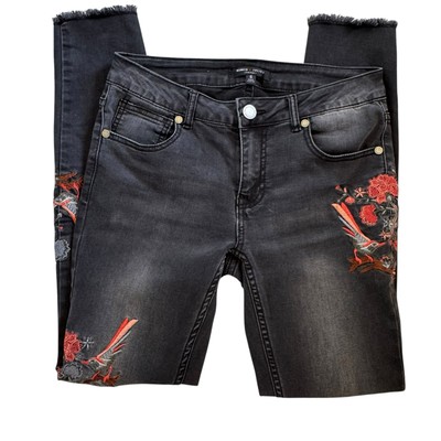 Romeo + Juliet Couture Washed Faded Out Black Denim Jeans Embroidered S 28 $158